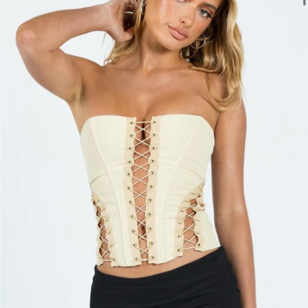 Princess Polly Cream Lace-Up Crop Top